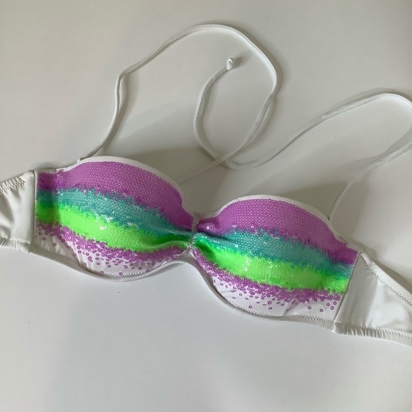 Victoria’s Secret Aqua Waves sequins bandeau strapless bikini top SZ 34B EUC - Picture 5 of 12
